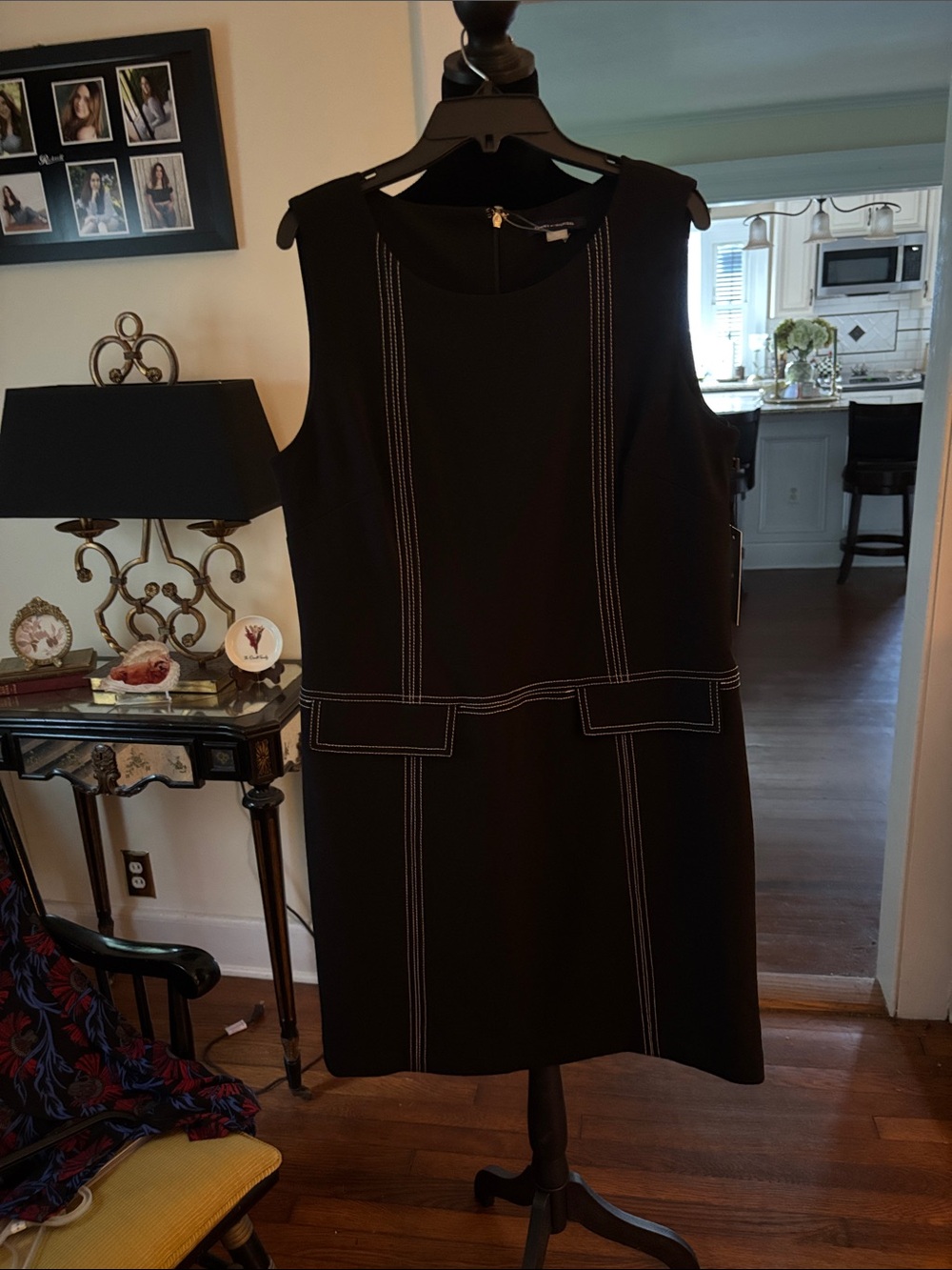 Tommy Hilfiger Black Sleeveless Shift Dress with Contrast Stitching